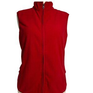 Lands' End Women's Size L Zip-Front Fleece Vest Long Red